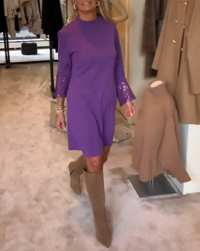 Paneled Sleeve Straight Casual Dress