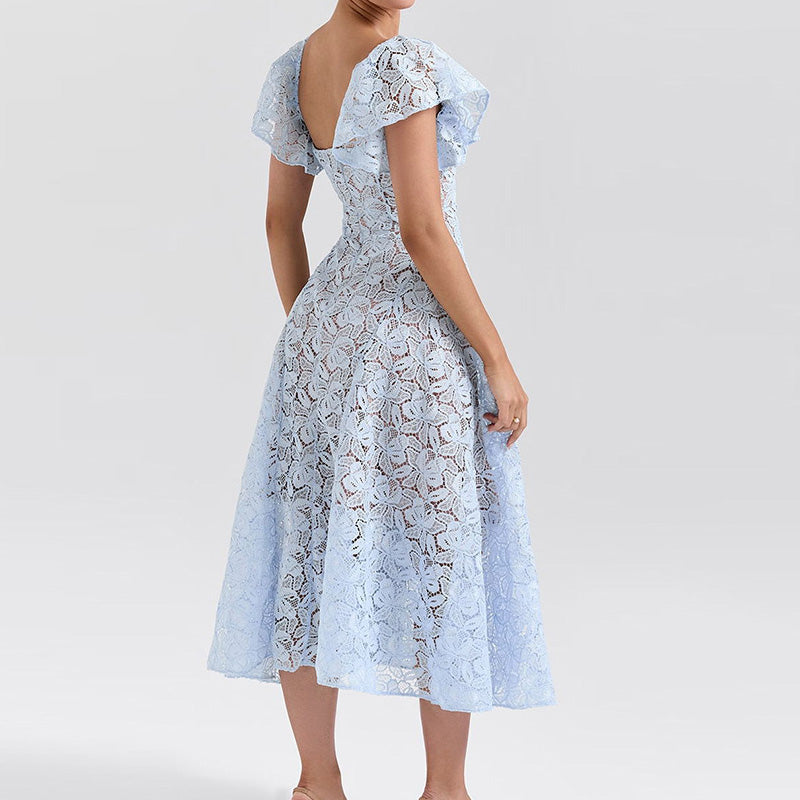 New spring and autumn lace lotus sleeve dress