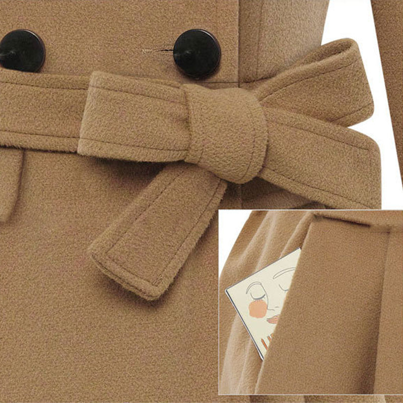 Women's slim-fit mid-length woolen coat