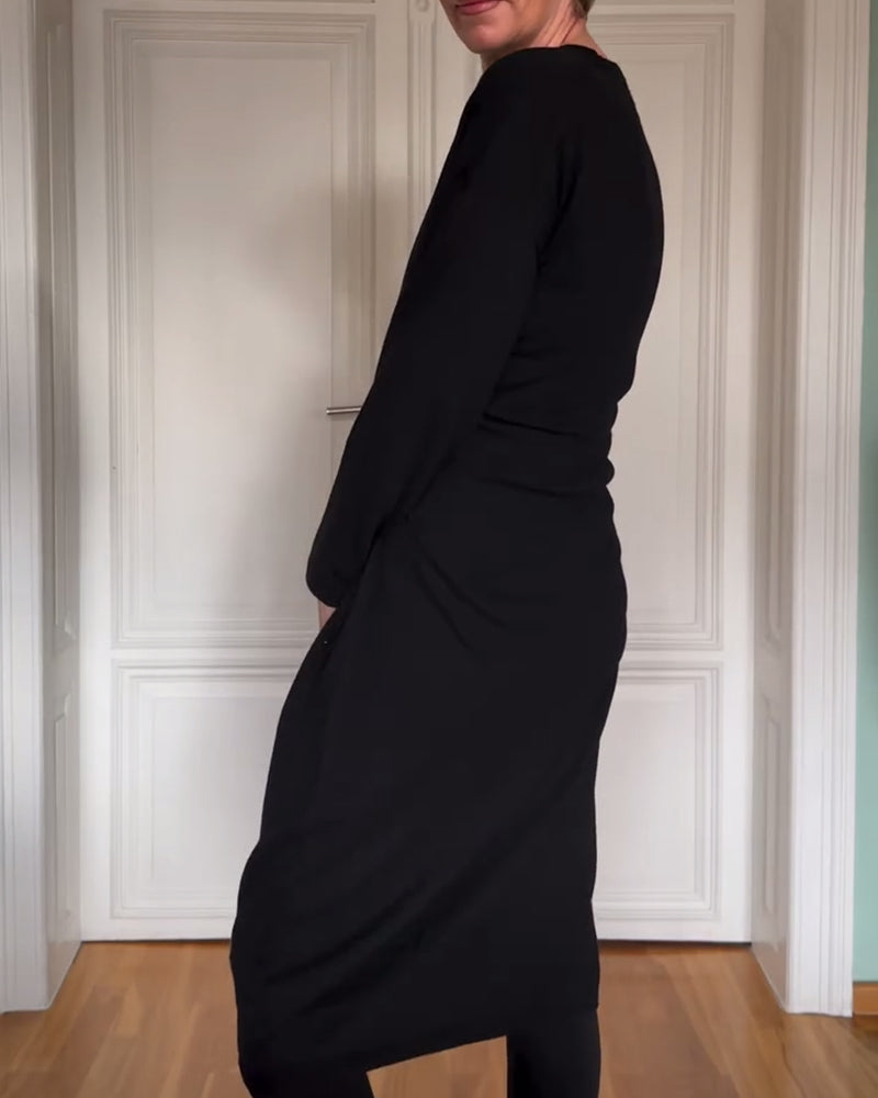Casual Long Sleeve Waist Pleated Dress