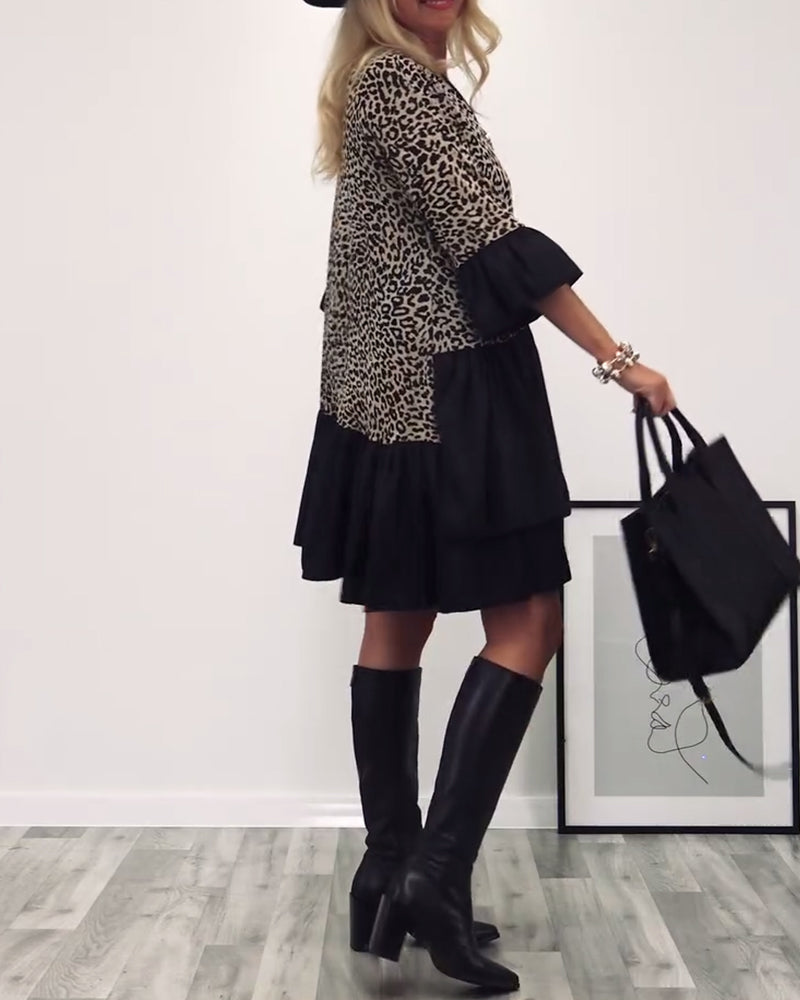 Leopard print ruffled casual dress