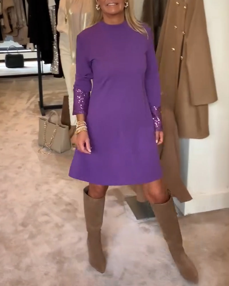 Paneled Sleeve Straight Casual Dress