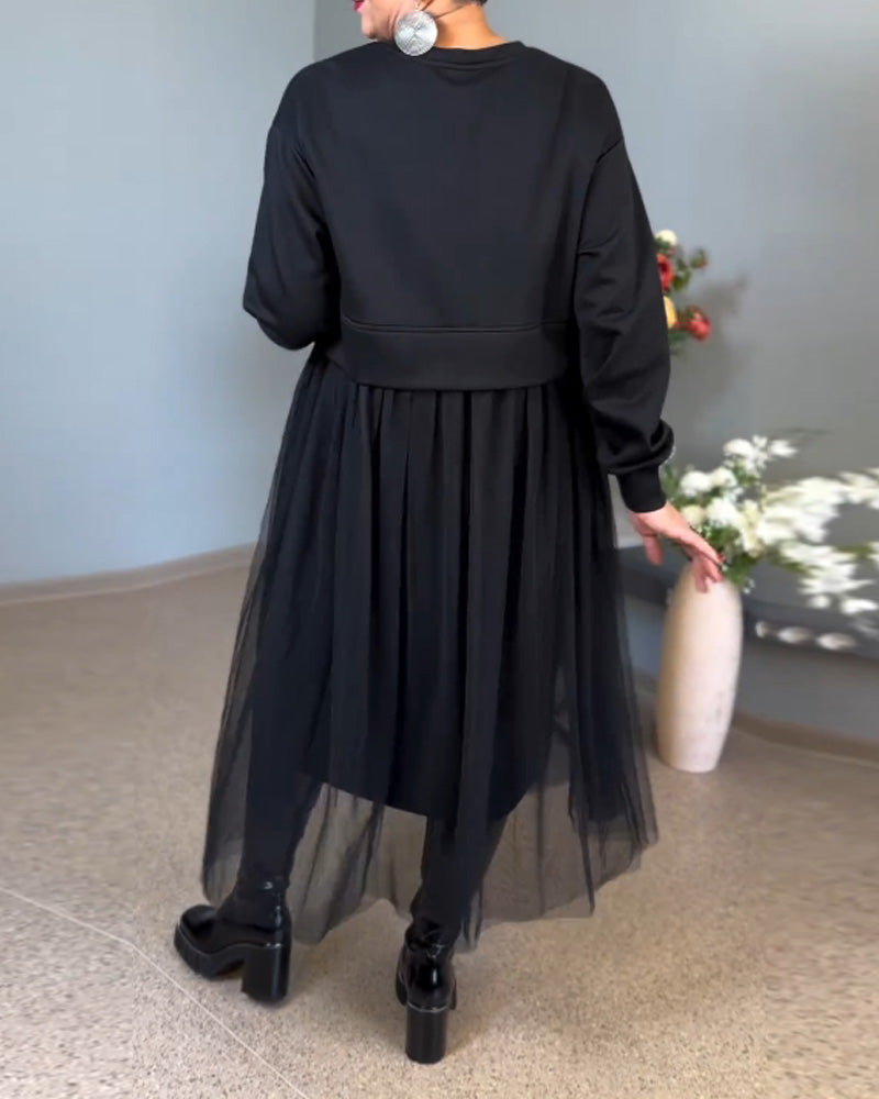 Irregular mesh stitching solid color elegant dress