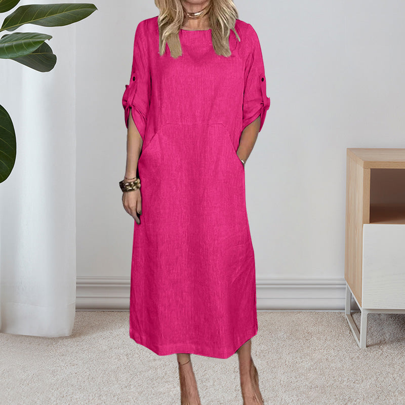 Women's Cotton and Linen Solid Color Loose Dresses