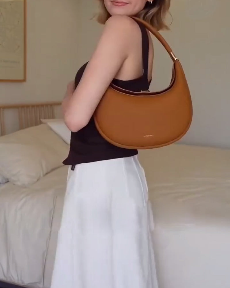 Solid color elegant crescent shape underarm shoulder bag