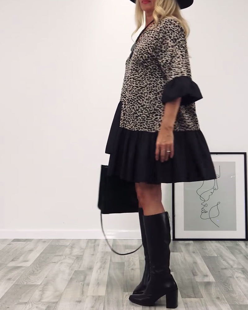 Leopard print ruffled casual dress