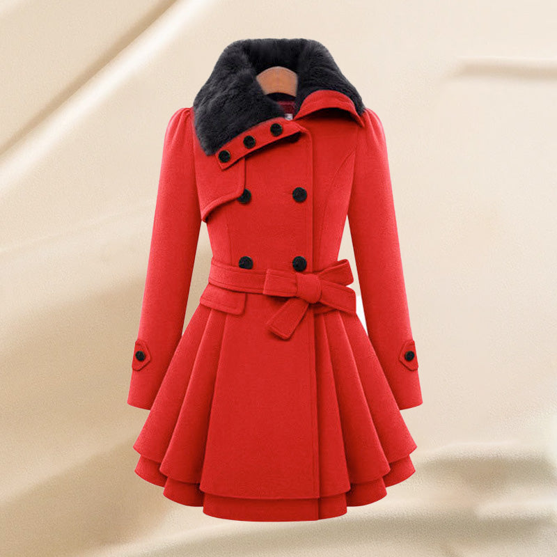 Women's slim-fit mid-length woolen coat