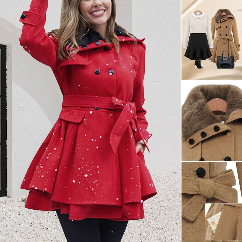 Women's slim-fit mid-length woolen coat