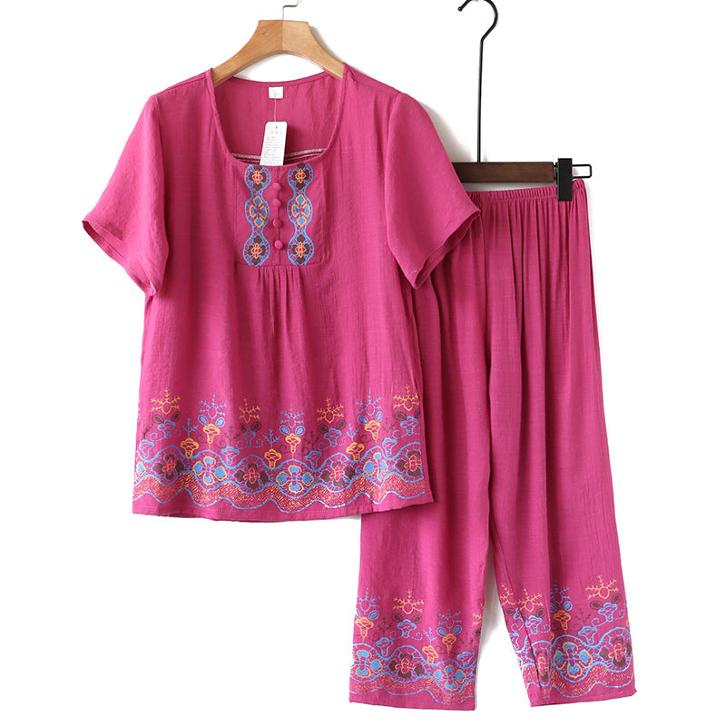 Elderly Summer Cotton-flax Set Leisure Two-piece Suit