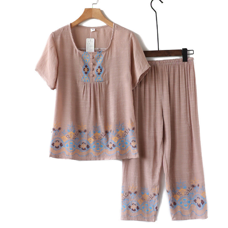 Elderly Summer Cotton-flax Set Leisure Two-piece Suit