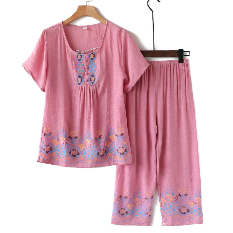 Elderly Summer Cotton-flax Set Leisure Two-piece Suit