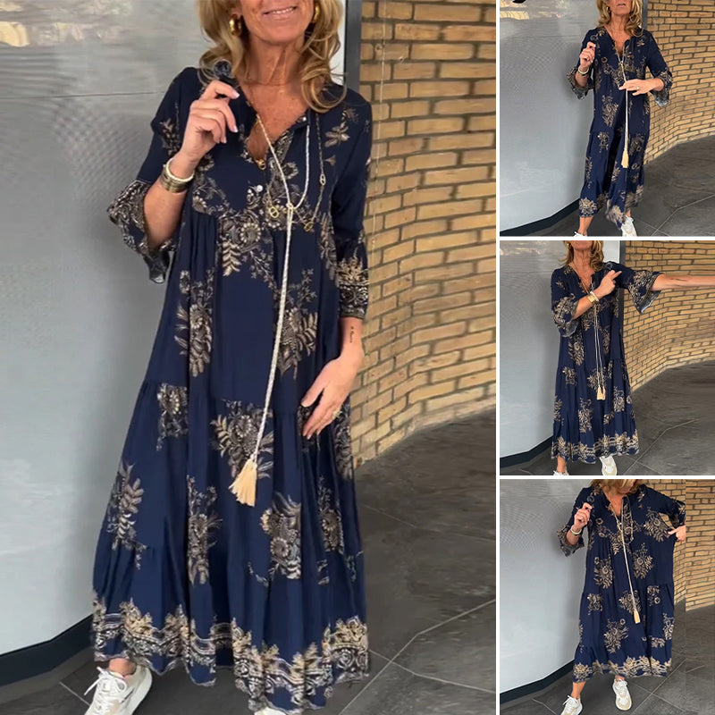 V-neck Vintage Loose Dress