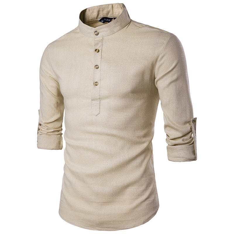 Casual Fashionable Solid Color Long Sleeve Linen Shirt With Stand Collar