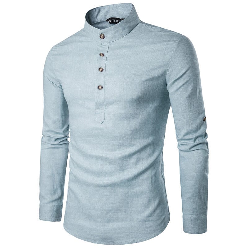 Casual Fashionable Solid Color Long Sleeve Linen Shirt With Stand Collar