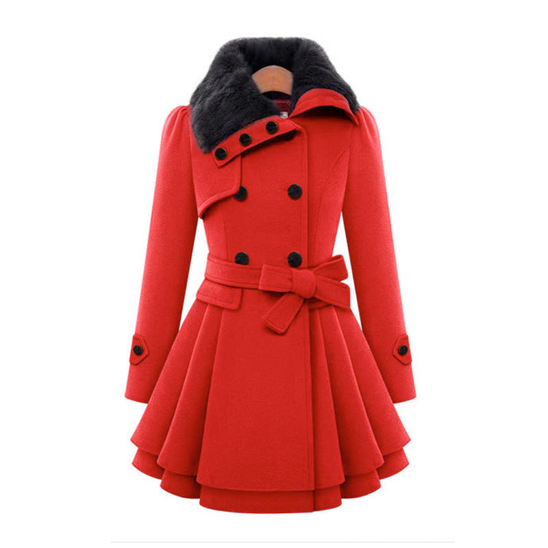 Women's slim-fit mid-length woolen coat