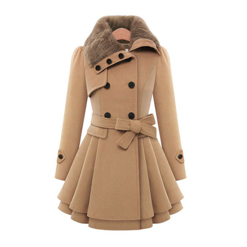 Women's slim-fit mid-length woolen coat