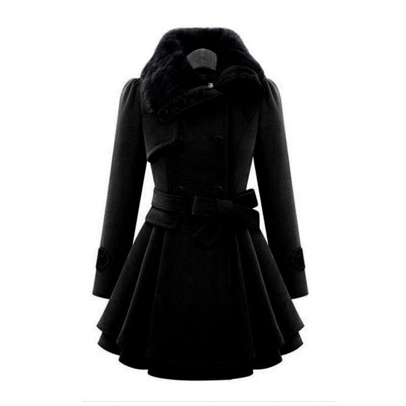 Women's slim-fit mid-length woolen coat