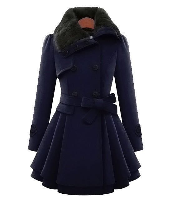 Women's slim-fit mid-length woolen coat