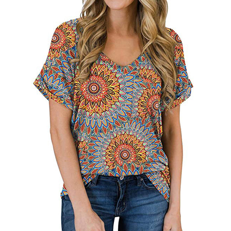 V-neck Loose Short Sleeves