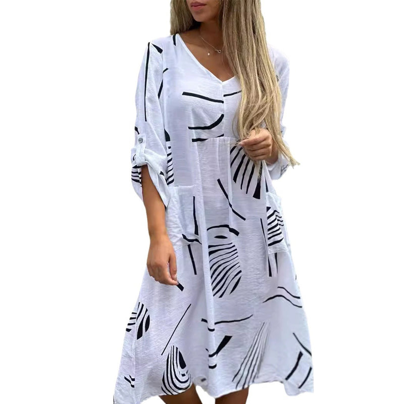 V-neck Dress in Cotton and Linen
