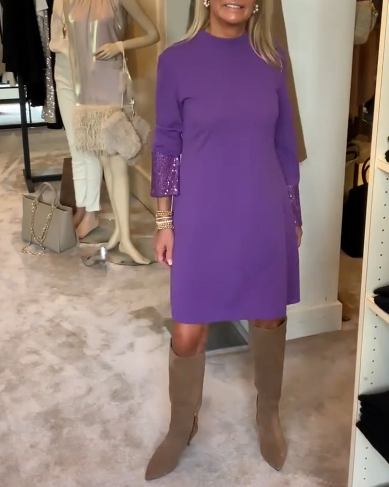 Paneled Sleeve Straight Casual Dress