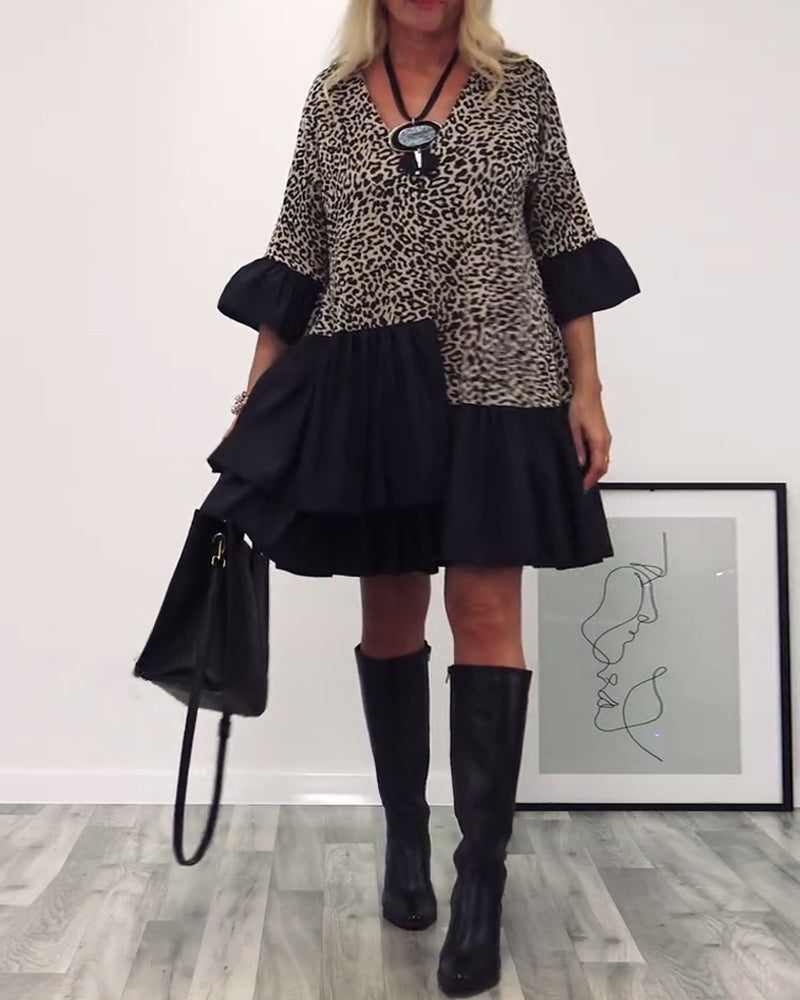 Leopard print ruffled casual dress