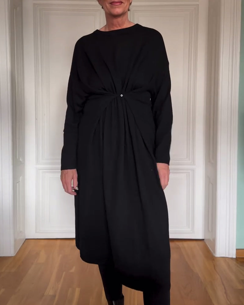 Casual Long Sleeve Waist Pleated Dress