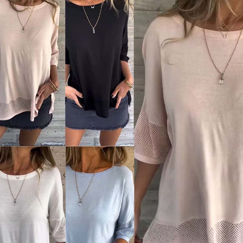 Women' s Casual Solid Color Round Neck 3/4 Sleeve T-Shirt