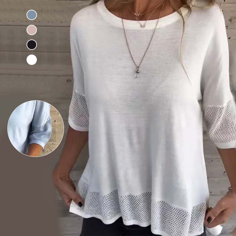 Women' s Casual Solid Color Round Neck 3/4 Sleeve T-Shirt