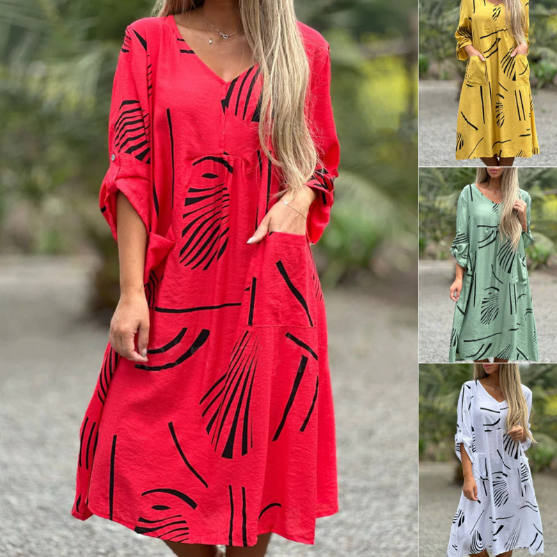 V-neck Dress in Cotton and Linen