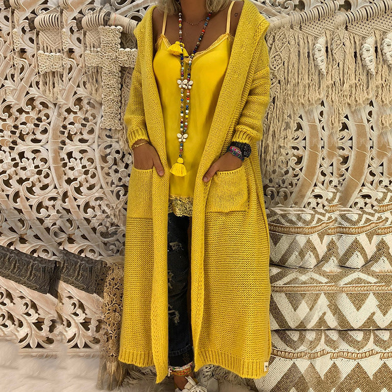 Hooded Knitted Long Cardigan Outwear
