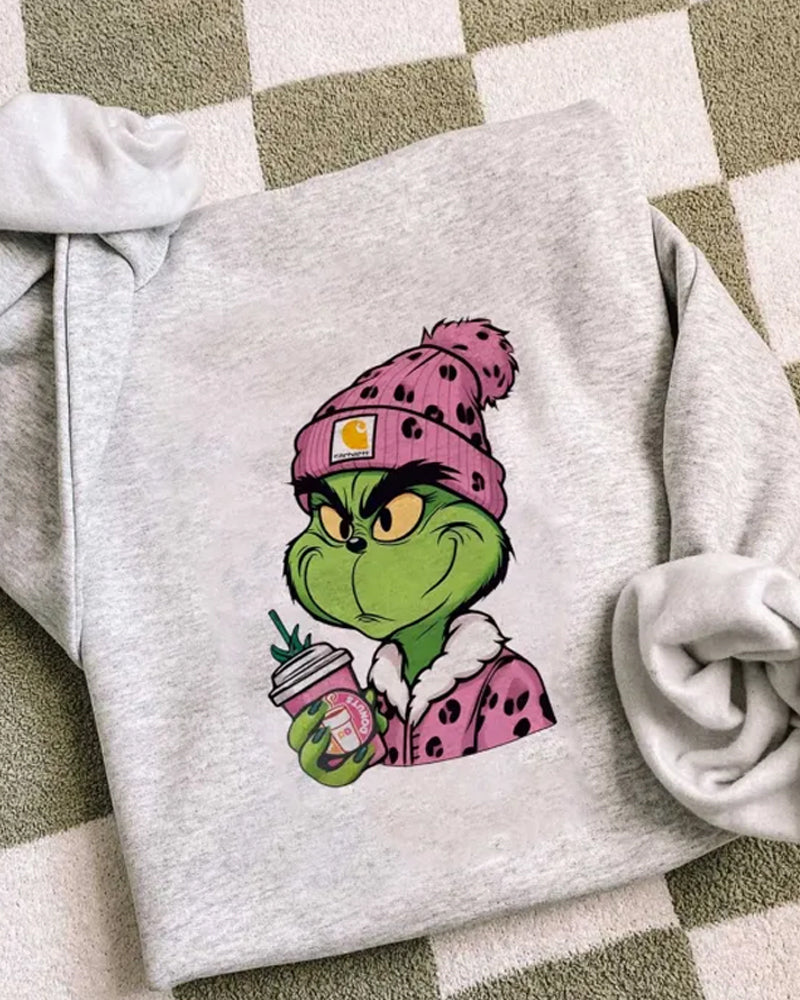 Grinch leopard print casual pullover sweatshirt