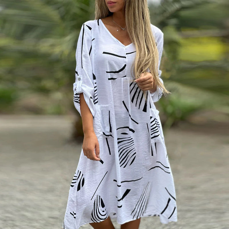 V-neck Dress in Cotton and Linen