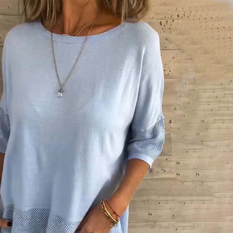 Women' s Casual Solid Color Round Neck 3/4 Sleeve T-Shirt