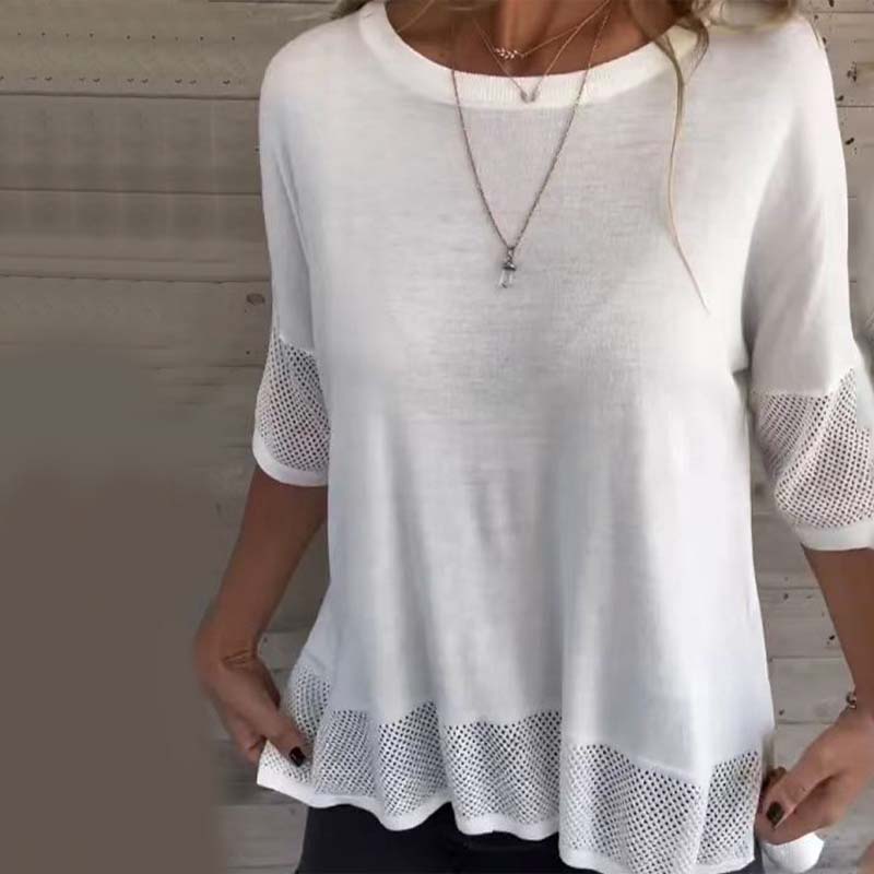 Women' s Casual Solid Color Round Neck 3/4 Sleeve T-Shirt