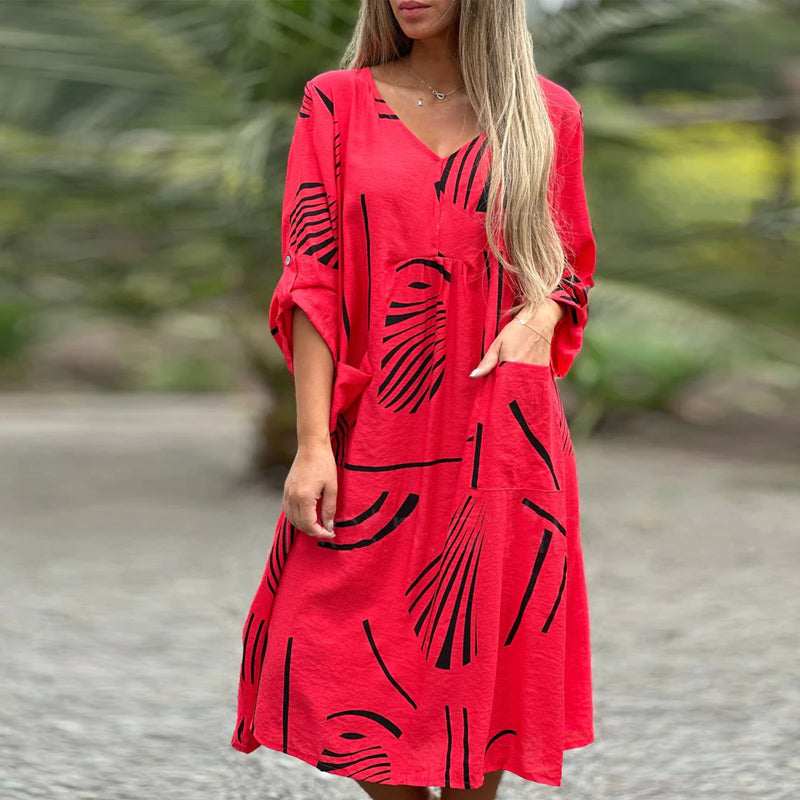 V-neck Dress in Cotton and Linen