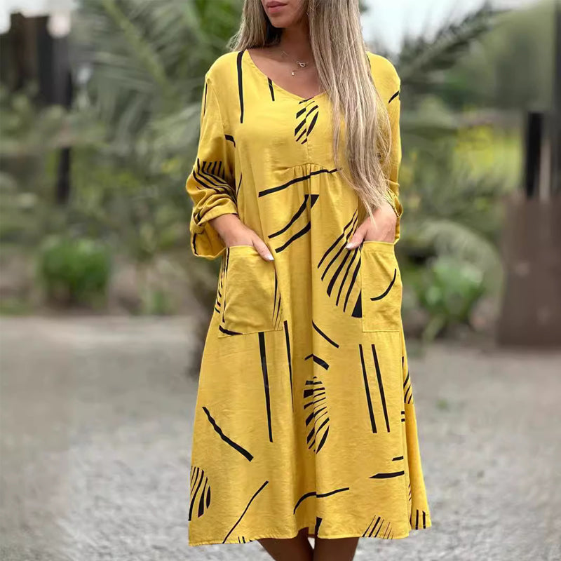 V-neck Dress in Cotton and Linen