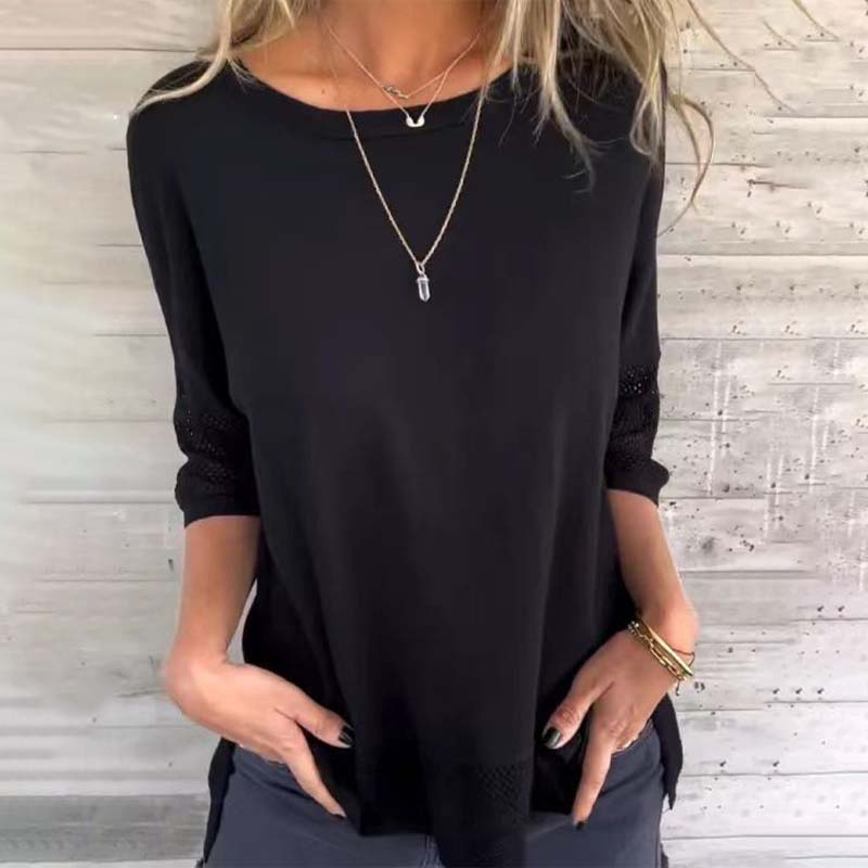 Women' s Casual Solid Color Round Neck 3/4 Sleeve T-Shirt