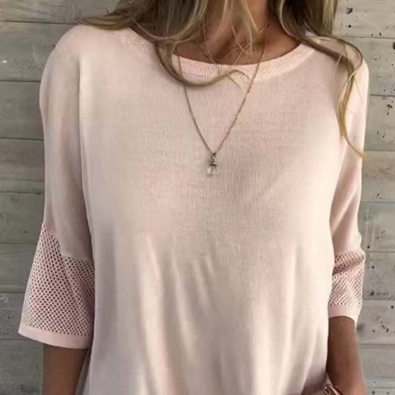Women' s Casual Solid Color Round Neck 3/4 Sleeve T-Shirt