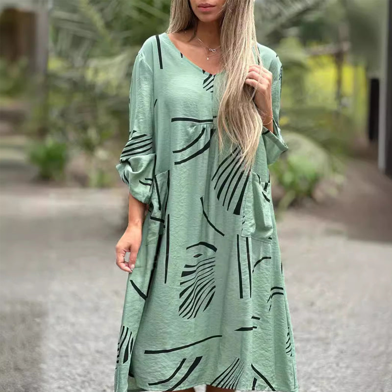 V-neck Dress in Cotton and Linen