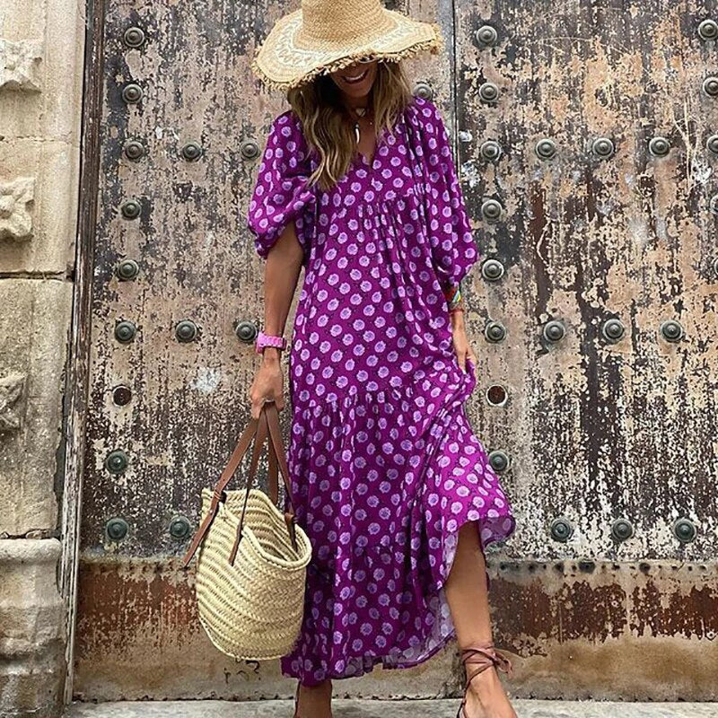 Geometric Print Puff Sleeve Dress