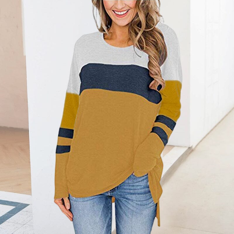 Long-sleeve Paneled Crewneck T-shirt