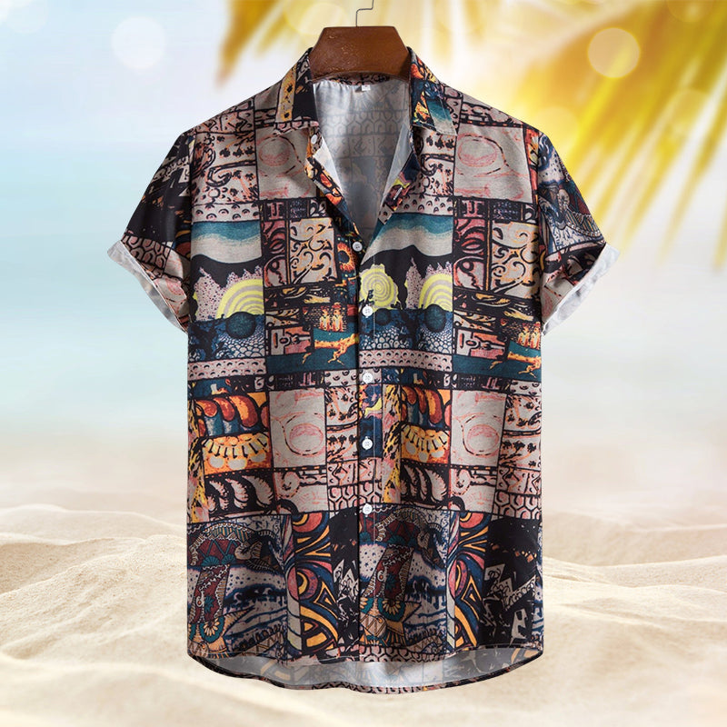 Men Patchwork Print Button Front Shirt