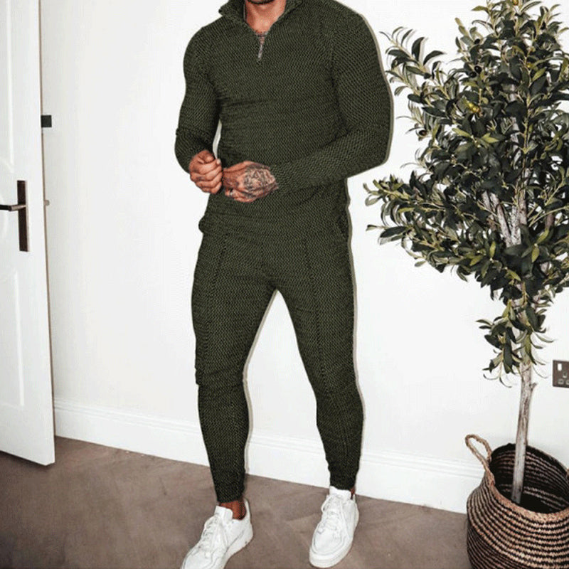 Men's Long Sleeve Athleisure Zip Stand Collar Suit