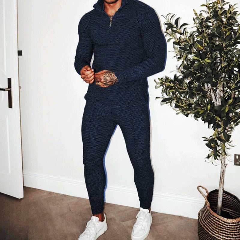Men's Long Sleeve Athleisure Zip Stand Collar Suit