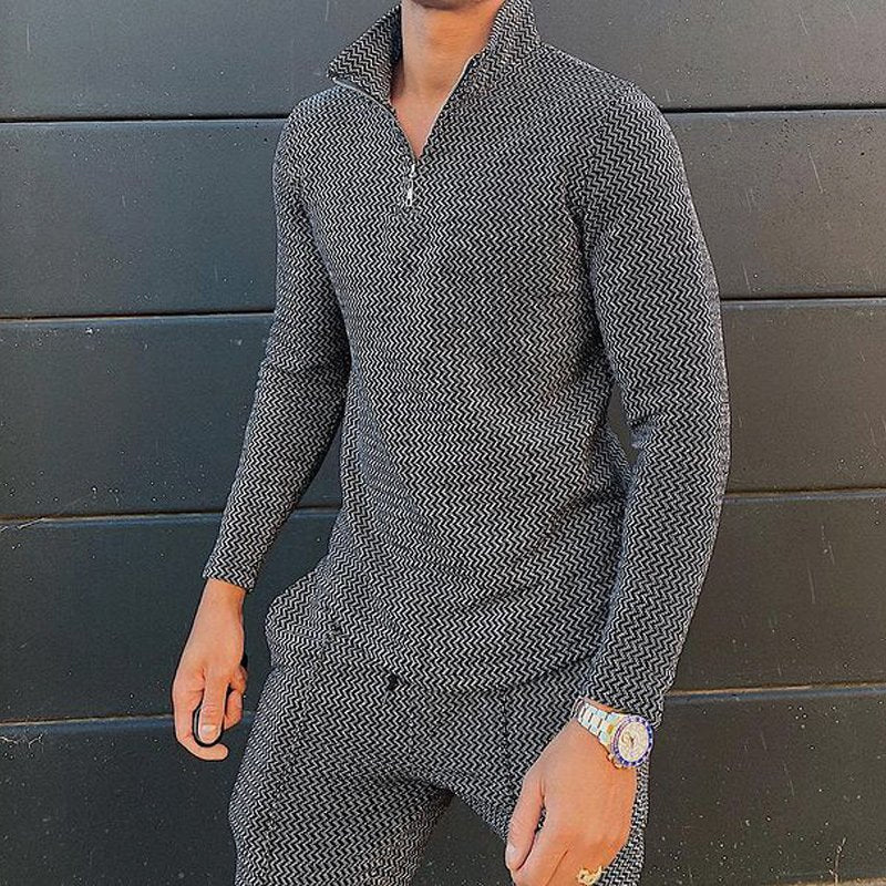 Men's Long Sleeve Athleisure Zip Stand Collar Suit