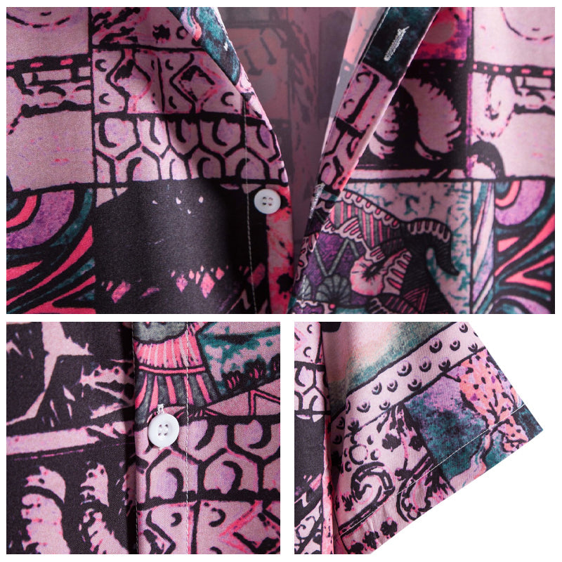 Men Patchwork Print Button Front Shirt