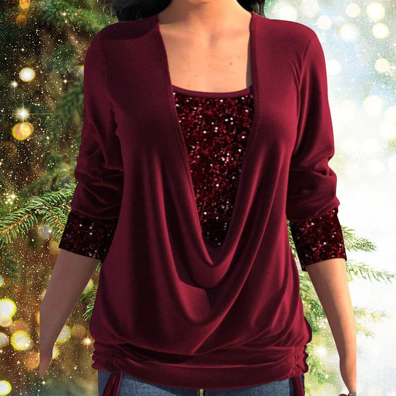 Burgundy Sequin Long Sleeve Top