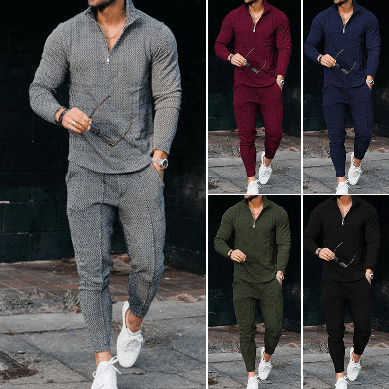 Men's Long Sleeve Athleisure Zip Stand Collar Suit