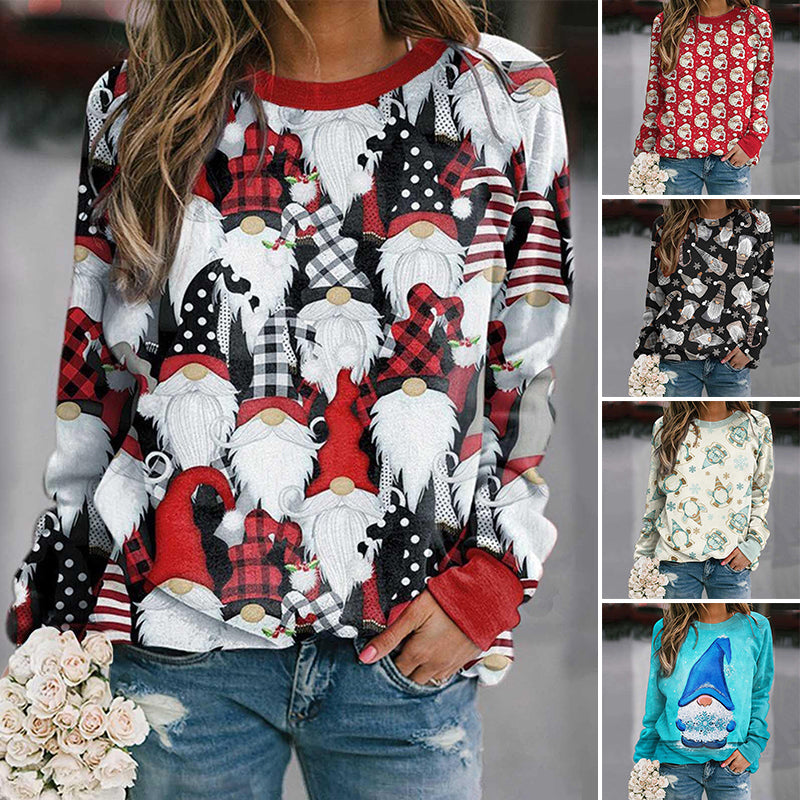 Christmas Print Crewneck Long Sleeved Fleece Sweatshirt
